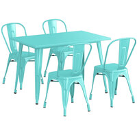 Lancaster Table & Seating Alloy Series 48 inch x 30 inch Seafoam Dining Height Outdoor Table with 4 Industrial Cafe Chairs