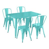 Lancaster Table & Seating Alloy Series 47 1/2 inch x 29 1/2 inch Aquamarine Standard Height Outdoor Table with 4 Cafe Chairs