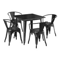 Lancaster Table & Seating Alloy Series 31 1/2" x 31 1/2" Distressed Black Standard Height Outdoor Table with 4 Arm Chairs