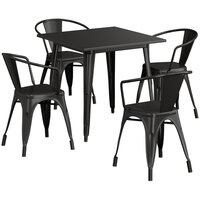 Lancaster Table & Seating Alloy Series 32" x 32" Black Standard Height Outdoor Table with 4 Arm Chairs