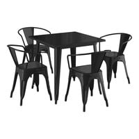 Lancaster Table & Seating Alloy Series 31 1/2" x 31 1/2" Black Standard Height Outdoor Table with 4 Arm Chairs