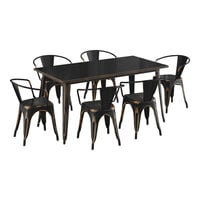 Lancaster Table & Seating Alloy Series 63" x 31 1/2" Distressed Copper Standard Height Outdoor Table with 6 Arm Chairs
