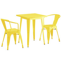 Lancaster Table & Seating Alloy Series 24 inch x 24 inch Yellow Dining Height Outdoor Table with 2 Arm Chairs