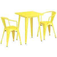Lancaster Table & Seating Alloy Series 23 1/2 inch x 23 1/2 inch Yellow Standard Height Outdoor Table with 2 Arm Chairs