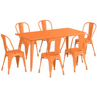Lancaster Table & Seating Alloy Series 63" x 32" Orange Standard Height Outdoor Table with 6 Cafe Chairs
