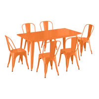 Lancaster Table & Seating Alloy Series 63" x 31 1/2" Orange Standard Height Outdoor Table with 6 Cafe Chairs