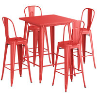 Lancaster Table & Seating Alloy Series 32" x 32" Ruby Red Bar Height Outdoor Table with 4 Cafe Barstools