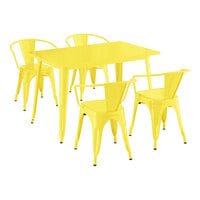 Lancaster Table & Seating Alloy Series 47 1/2 inch x 29 1/2 inch Citrine Yellow Standard Height Outdoor Table with 4 Arm Chairs