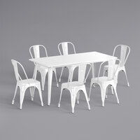 Lancaster Table & Seating Alloy Series 63" x 32" White Standard Height Outdoor Table with 6 Cafe Chairs