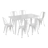 Lancaster Table & Seating Alloy Series 63" x 31 1/2" White Standard Height Outdoor Table with 6 Cafe Chairs