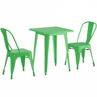 Lancaster Table & Seating Alloy Series 24 inch x 24 inch Green Dining Height Outdoor Table with 2 Industrial Cafe Chairs