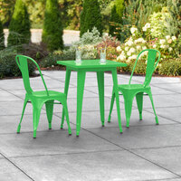 Lancaster Table & Seating Alloy Series 24 inch x 24 inch Green Dining Height Outdoor Table with 2 Industrial Cafe Chairs