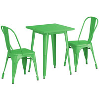 Lancaster Table & Seating Alloy Series 23 1/2" x 23 1/2" Green Standard Height Outdoor Table with 2 Cafe Chairs