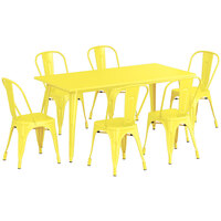 Lancaster Table & Seating Alloy Series 63" x 31 1/2" Yellow Standard Height Outdoor Table with 6 Cafe Chairs