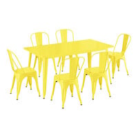Lancaster Table & Seating Alloy Series 63" x 31 1/2" Citrine Yellow Standard Height Outdoor Table with 6 Cafe Chairs