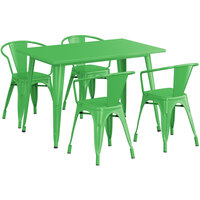 Lancaster Table & Seating Alloy Series 47 1/2" x 29 1/2" Green Standard Height Outdoor Table with 4 Arm Chairs