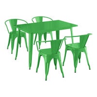 Lancaster Table & Seating Alloy Series 47 1/2" x 29 1/2" Green Standard Height Outdoor Table with 4 Arm Chairs