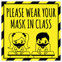 J.P. Cooke CVKIDS-9 8" x 8" Yellow / Black Please Wear Mask in Class Sign