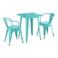 Lancaster Table & Seating Alloy Series 23 1/2" x 23 1/2" Aquamarine Standard Height Outdoor Table with 2 Arm Chairs