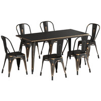 Lancaster Table & Seating Alloy Series 63" x 32" Distressed Copper Standard Height Outdoor Table with 6 Cafe Chairs