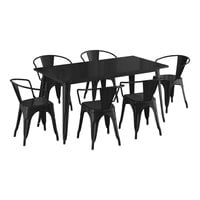 Lancaster Table & Seating Alloy Series 63 inch x 31 1/2 inch Black Standard Height Outdoor Table with 6 Arm Chairs