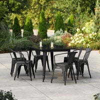 Lancaster Table & Seating Alloy Series 63 inch x 31 1/2 inch Black Standard Height Outdoor Table with 6 Arm Chairs