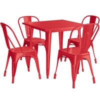 Lancaster Table & Seating Alloy Series 32" x 32" Red Dining Height Outdoor Table with 4 Industrial Cafe Chairs