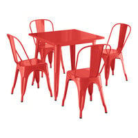 Lancaster Table & Seating Alloy Series 31 1/2" x 31 1/2" Ruby Red Standard Height Outdoor Table with 4 Cafe Chairs