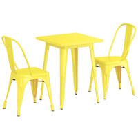 Lancaster Table & Seating Alloy Series 24 inch x 24 inch Yellow Dining Height Outdoor Table with 2 Industrial Cafe Chairs
