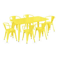 Lancaster Table & Seating Alloy Series 63" x 31 1/2" Yellow Standard Height Outdoor Table with 6 Arm Chairs