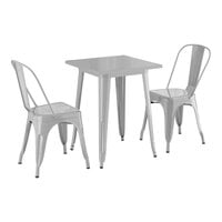 Lancaster Table & Seating Alloy Series 23 1/2" x 23 1/2" Silver Standard Height Outdoor Table with 2 Cafe Chairs