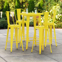 Lancaster Table & Seating Alloy Series 30 inch Round Yellow Outdoor Bar Height Table with 4 Metal Cafe Bar Stools