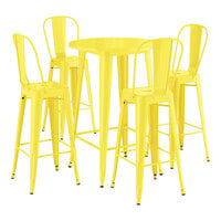Lancaster Table & Seating Alloy Series 30 inch Round Citrine Yellow Bar Height Outdoor Table with 4 Cafe Barstools