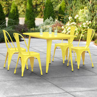 Lancaster Table & Seating Alloy Series 48 inch x 30 inch Yellow Dining Height Outdoor Table with 4 Industrial Cafe Chairs