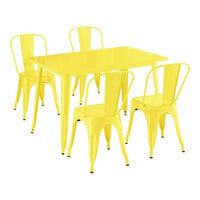 Lancaster Table & Seating Alloy Series 47 1/2" x 29 1/2" Citrine Yellow Standard Height Outdoor Table with 4 Cafe Chairs