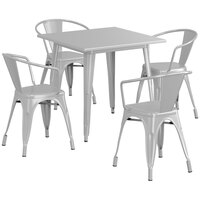 Lancaster Table & Seating Alloy Series 32" x 32" Silver Standard Height Outdoor Table with 4 Arm Chairs