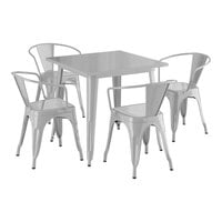 Lancaster Table & Seating Alloy Series 31 1/2" x 31 1/2" Silver Standard Height Outdoor Table with 4 Arm Chairs