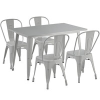 Lancaster Table & Seating Alloy Series 48 inch x 30 inch Silver Dining Height Outdoor Table with 4 Industrial Cafe Chairs