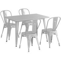 Lancaster Table & Seating Alloy Series 47 1/2" x 29 1/2" Silver Standard Height Outdoor Table with 4 Cafe Chairs