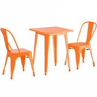 Lancaster Table & Seating Alloy Series 24 inch x 24 inch Orange Dining Height Outdoor Table with 2 Industrial Cafe Chairs