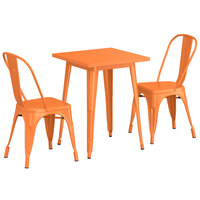 Lancaster Table & Seating Alloy Series 24" x 24" Orange Standard Height Outdoor Table with 2 Cafe Chairs