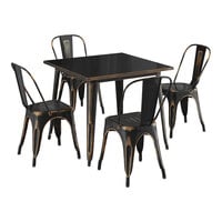 Lancaster Table & Seating Alloy Series 35 1/2" x 35 1/2" Distressed Copper Standard Height Outdoor Table with 4 Cafe Chairs