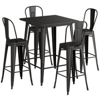 Lancaster Table & Seating Alloy Series 32 inch x 32 inch Black Outdoor Bar Height Table with 4 Metal Cafe Bar Stools
