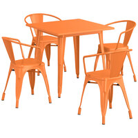 Lancaster Table & Seating Alloy Series 32" x 32" Orange Standard Height Outdoor Table with 4 Arm Chairs