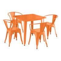 Lancaster Table & Seating Alloy Series 31 1/2 inch x 31 1/2 inch Orange Standard Height Outdoor Table with 4 Arm Chairs