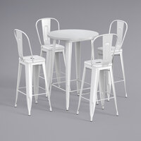 Lancaster Table & Seating Alloy Series 30 inch Round White Outdoor Bar Height Table with 4 Metal Cafe Bar Stools