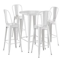 Lancaster Table & Seating Alloy Series 30" Round White Bar Height Outdoor Table with 4 Cafe Barstools