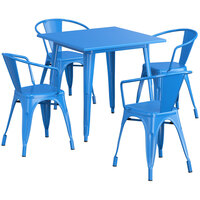 Lancaster Table & Seating Alloy Series 31 1/2" x 31 1/2" Blue Standard Height Outdoor Table with 4 Arm Chairs