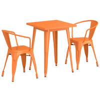 Lancaster Table & Seating Alloy Series 24" x 24" Orange Standard Height Outdoor Table with 2 Arm Chairs