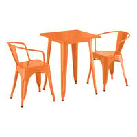 Lancaster Table & Seating Alloy Series 23 1/2" x 23 1/2" Amber Orange Standard Height Outdoor Table with 2 Arm Chairs
